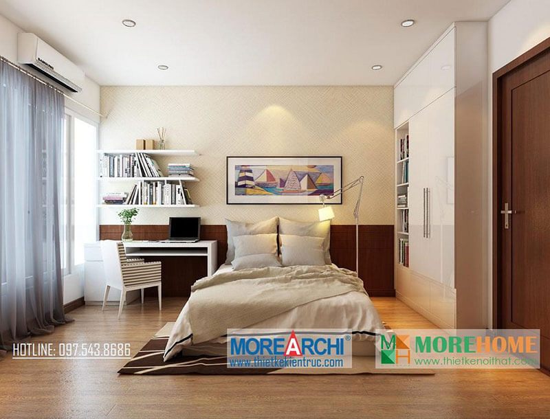 Mẫu tủ quần áo gỗ công nghiệp hiện đại kết hợp kệ trang trí cho phòng ngủ